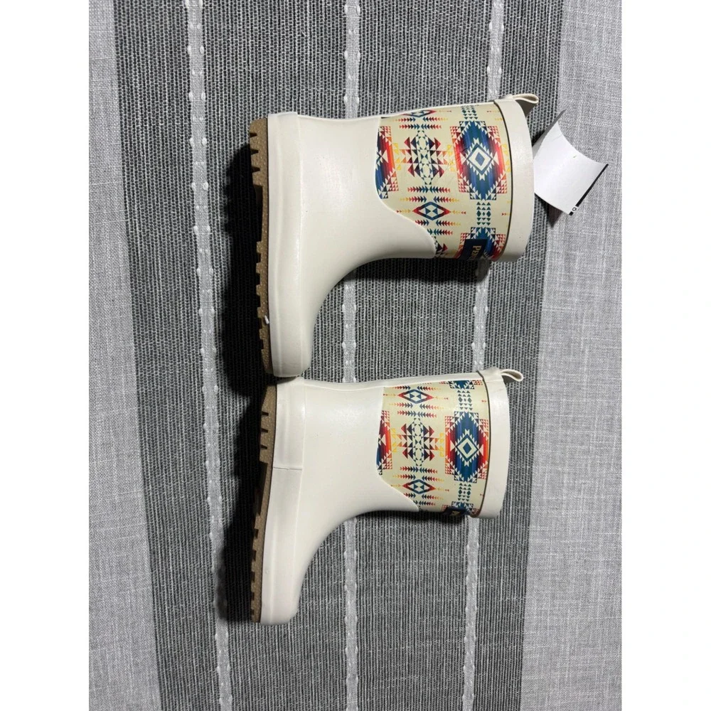 Pendleton Kids Rain Boots Western Navajo Print White Rubber Size‎ 7 8